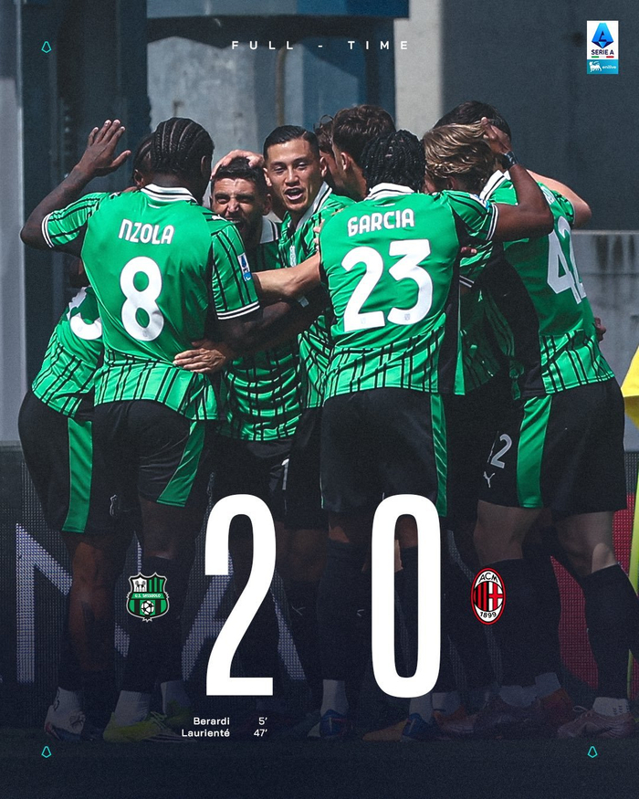 米兰客场0-2负萨索洛 托莫里失误致防线崩溃
